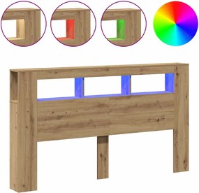 vidaXL kézműves tölgyszínű szerelt fa LED-es fejtámla 180x18,5x103,5cm