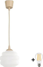 BRILAGI - LED függeszték zsinóron RETRO GLASS 1xE27/60W/230V Ø 20 cm bézs/fehér