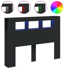 fekete szerelt fa LED-es fejtámla 140x18,5x103,5 cm