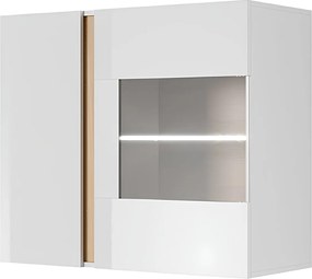 Fali vitrines szekrény 96, fehér/tölgy grandson/magasfényű fehér, CITY