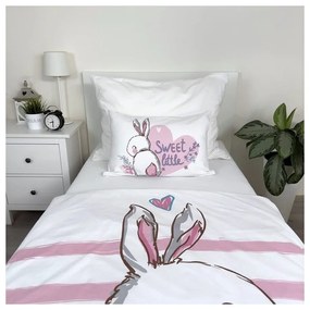 Fehér-rózsaszín pamut gyerek ágyneműhuzat babaágyhoz 100x135 cm Bunny "Sweet" – Jerry Fabrics