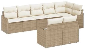 Kerti Kanapé Szett párnával 8 pcs Bézs és fehér Poli rattan