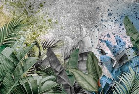 Tapéta színes pálma levelek falfestmény beton Méretre