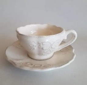 Romantikus csipkés teáscsésze,0,3 l ,natur, kerámia,kézzel festett