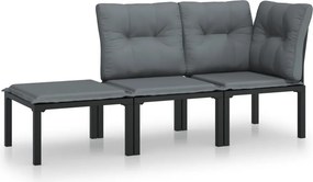vidaXL 3 részes fekete szürke polyrattan kerti ülőgarnitúra