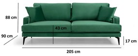 Zöld kanapé 205 cm Papira – Balcab Home