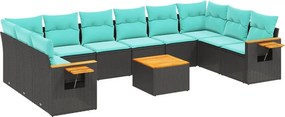 vidaXL 11 részes fekete polyrattan kerti ülőgarnitúra párnákkal