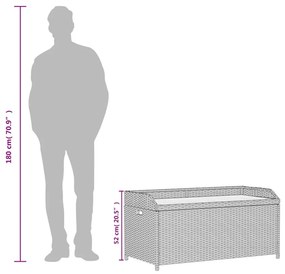 bézs polyrattan és akácfa tárolópad 100 x 50 x 52 cm