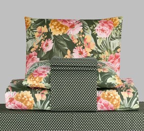 Victoria zöld pamut lepedők TiaHome - 2x Párna 90x70cm, 1x Paplan 200x220cm