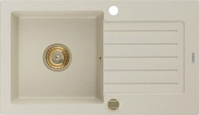 Mexen Pablo 1 rekeszes gránit mosogató csepegtetővel 752 x 436 mm, bézs, arany szifonnal - 6510751010-69-G