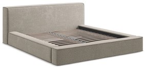 Szürkésbarna kárpitozott ágyneműtartós franciaágy ágyráccsal 140x200 cm Noho – Makamii