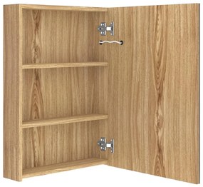 tölgyszínű LED-es tükrös fürdőszobaszekrény 50 x 13 x 70 cm