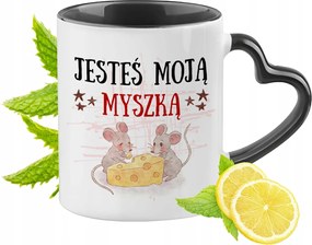 Egér Bögre Fekete Szív Alakú Füllel Ajándék