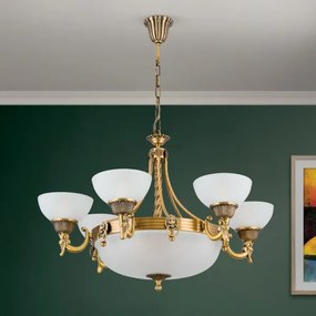 Orion LU 1689/6+3 - Csillár láncon ROCCA 9xE27/60W/230V átm. 75 cm bronz/fehér