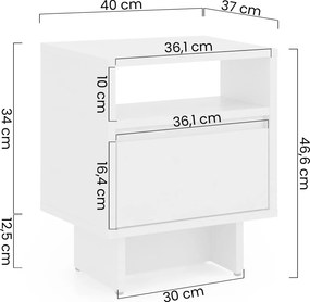 Zolia éjjeliszekrény 40 cm fiókkal, lábazattal - kasmír