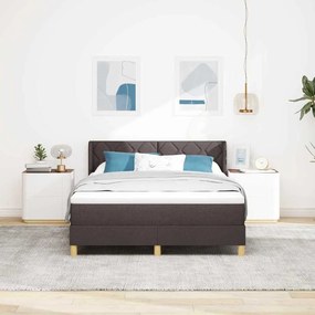 Boxrugós ágy matracmal Sötétbarna és fehér 160 x 200 cm szövet