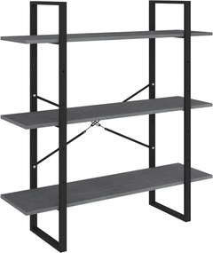 vidaXL háromszintes szürke tömör fenyőfa könyvszekrény 100x30x105 cm