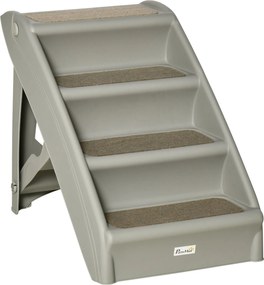 PawHut Összecsukható 4 Lépéses Állat Lépcső Kutyáknak és Macskáknak, Hordozható, Csúszásmentes Szőnyegekkel, 20 kg Teherbírás, 62x38x49.5 cm, Szürke |