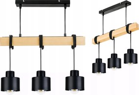 Lámpa fa függeszték mennyezeti Csillár Túlnyúlás Bögre Fekete 3x E27