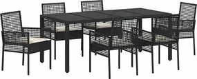 vidaXL Kert étkező szett 7 pcs Fekete polirattan