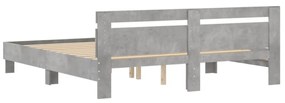 betonszürke szerelt fa ágykeret fejtámlával 200 x 200 cm