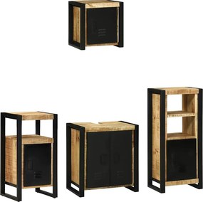 vidaXL Fürdőszoba bútor szett 4 pcs Barna és fekete Tömör Mangófát