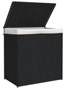 fekete polyrattan szennyeskosár 2 rekesszel 53x33x57 cm