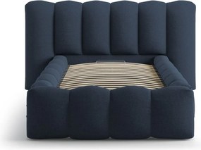 Kék kárpitozott ágyneműtartós egyszemélyes ágy ágyráccsal 90x200 cm Lupine – Micadoni