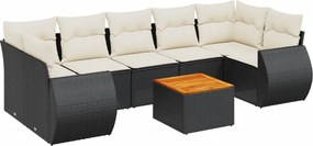 vidaXL 8 részes fekete polyrattan kerti ülőgarnitúra párnákkal