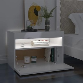 2 db magasfényű fehér éjjeliszekrény LED-lámpákkal 60x35x40 cm