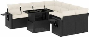 vidaXL 9 részes fekete polyrattan kerti ülőgarnitúra párnákkal