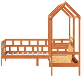 viaszbarna tömör fenyőfa kanapéágyszett tetővel 90 x 200 cm