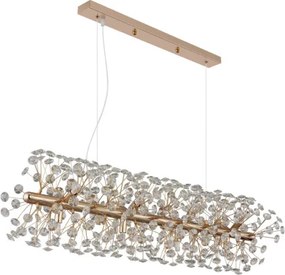 Globo 64135H4 Csillár fém arany színű, átlátszó K9 kristályok, kábel PVC átlátszó, magassága rövidíthető, HxSzxM: 900x300x1500mm, izzókkal/10676/: 12x G9 LED 3.5W 230V, 350lm forrás, 350lm kimenet, 3000K