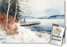 Fotótapéta Flizelina Tájkép Tél Hó Tó Móló Híd 100x75 ragasztó