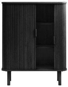 Fekete szekrény tolóajtóval, tölgyfa dekorral 113x90 cm Cavo – Unique Furniture