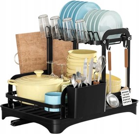 Edényszárító Kétszintes Tányérok Evőeszközök Csepegtető Edények Fekete