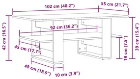 antik fa színű szerelt fa dohányzóasztal 102 x 55 x 42 cm