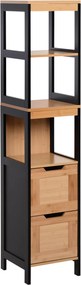 Kleankin Fürdőszobai Segélykábinet 3 Polccal és 2 Fiókkal Modern Stílus 30x30x144,3 cm Fekete és Természetes | Aosom