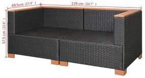 fekete polyrattan kerti kanapé
