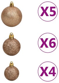 műkarácsonyfa 150 LED-del, gömbszettel és hópehellyel 150 cm