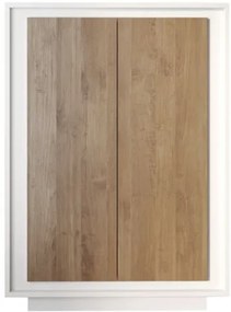 SKY 2.0 magas komód, 2 ajtóval, fehér matt lakkozott vázzal és Mercuri tölgy mintázatú laminált előlapokkal