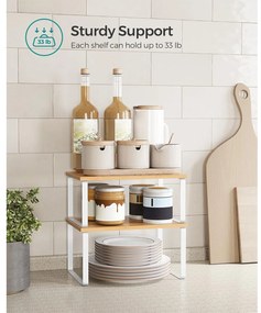 Bambusz fűszertartó, 2 db-os konyhai pult polcrendezők, natúr-fehér