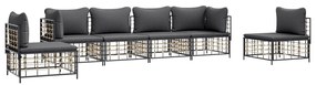 6 részes antracitszürke polyrattan kerti ülőgarnitúra párnákkal