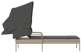 Világosszürke polyrattan napozóágy tetővel