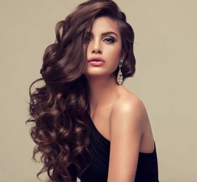 Fotográfia Young attractive brunette with voluminous, shiny, EdwardDerule