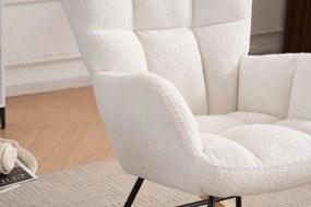 Hintaszék, relaxációs szék, szoptatós fotel plüss szövet kárpitozással, fehér színű