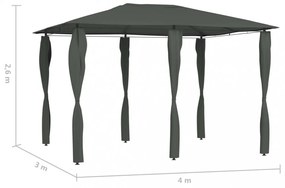 antracitszürke pavilon oszlop takarókkal 3 x 4 x 2,6 m 160 g/m²