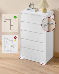 KAILYN kollekció - Modern komód, hófehér fiókos szekrény 5 fiókkal, 40 x 60 x 97,4 cm