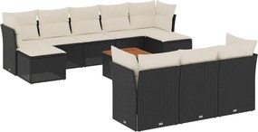 vidaXL 11 részes fekete polyrattan kerti ülőgarnitúra párnákkal