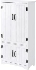 HOMCOM Konyhai Kamra Magas Oldalszekrény 4 Ajtóval és Állítható Polcokkal Nappaliba vagy Fürdőszobába 60x30x123 cm Fehér | Aosom